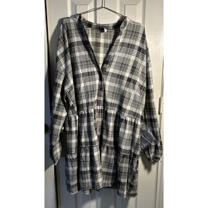 NWOT ASOS Design Size 18 Babydoll Dress‎ Long Sleeve Belted Black/White Plaid